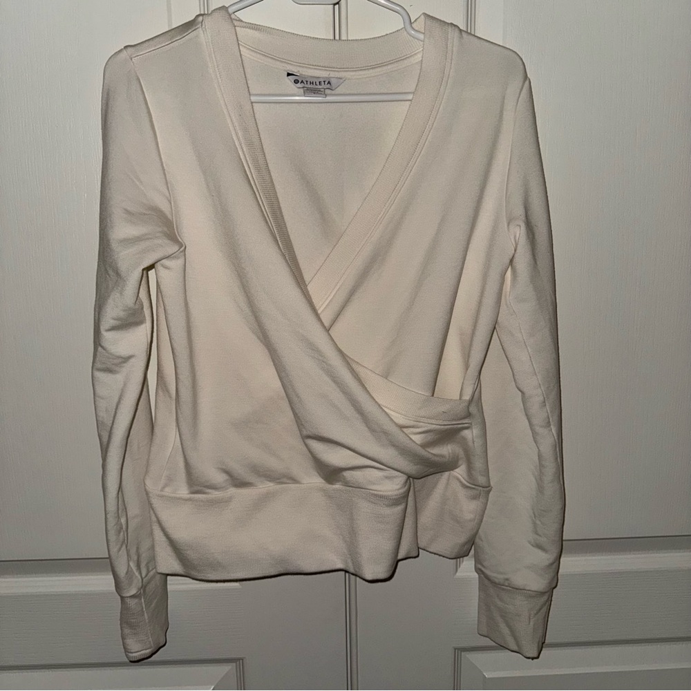 Athleta Cream Wrap Front Sweatshirt